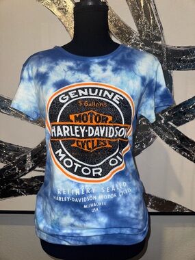 Harley-Davidson Blue Tie-Dye Tee with Black & Orange Logo
